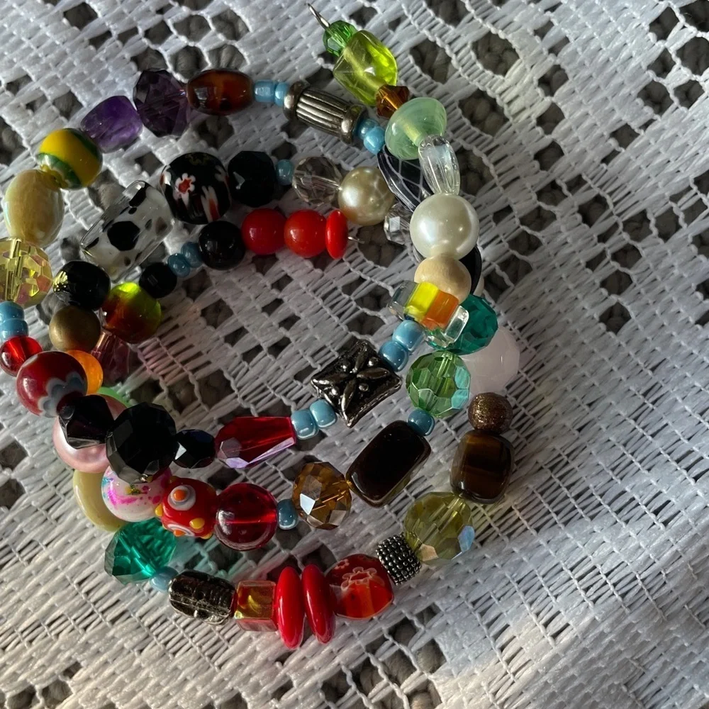 Multicolor Memory Wire Beaded Necklace